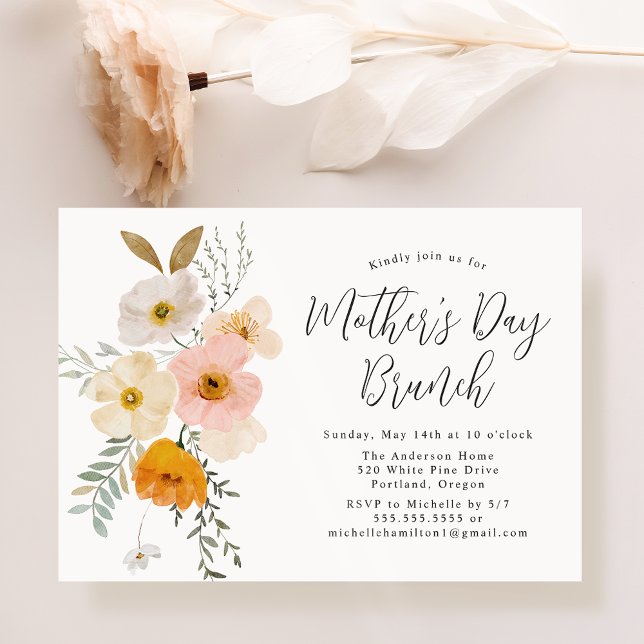 Invitación Elegante brunch Rubor Floral Día de la Madre (Subido por el creador)