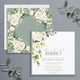 Invitación Elegante Brunch verde gris blanco y ducha de burbu