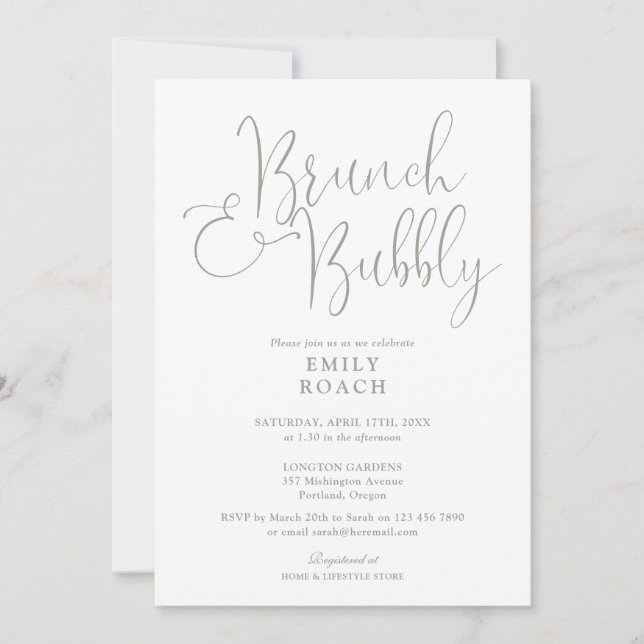 Invitación Elegante Brunch Verde Sabio Y Ducha Bridal (Anverso)