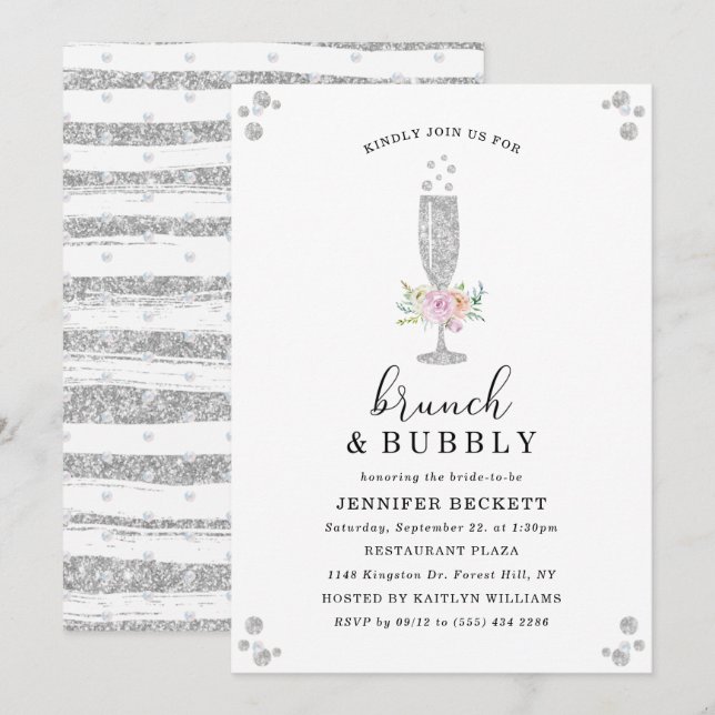 Invitación Elegante Brunch y Bubbly Bridal Shower (Anverso / Reverso)