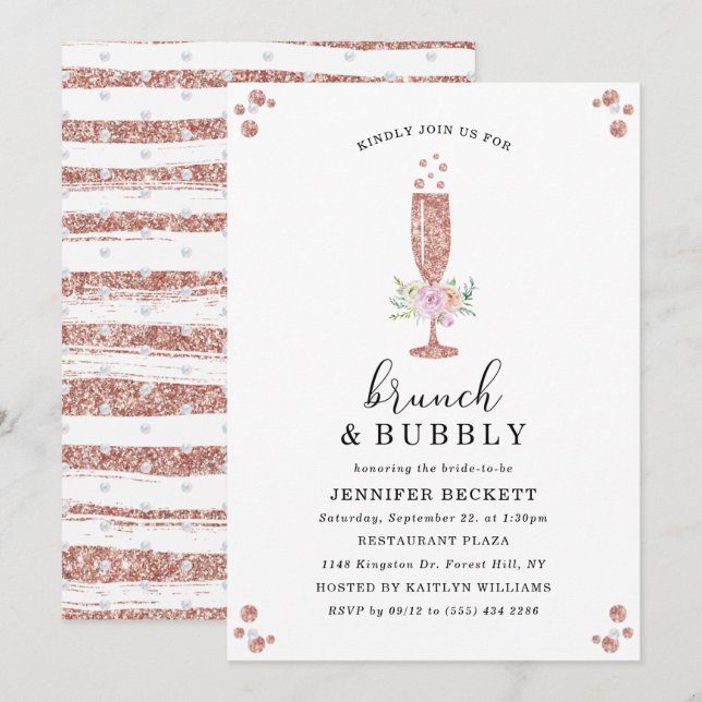 Invitación Elegante Brunch y Bubbly Bridal Shower (Anverso / Reverso)