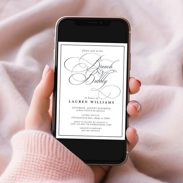 Invitación Elegante brunch y burbuja de caligrafía azul de la (Subido por el creador)