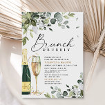 Invitación Elegante brunch y vegetación de la ducha de novias<br><div class="desc">El diseño presenta una vegetación de acuarela mixta compuesta por eucalipto, ramas botánicas de olivo y más. El follaje está decorado en varios tonos de sabio, esmeralda y verde claro. Una flauta de champán acuarela y una botella de oro y verde esmeralda completan el tema. Para ver productos coincidentes en...</div>