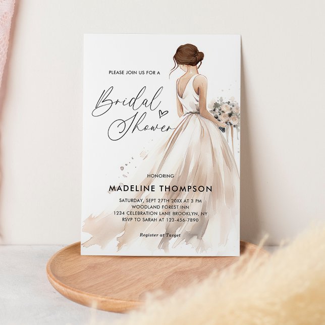 Invitación Elegante Brunette Bride Boda Gown Bridal Shower (Subido por el creador)