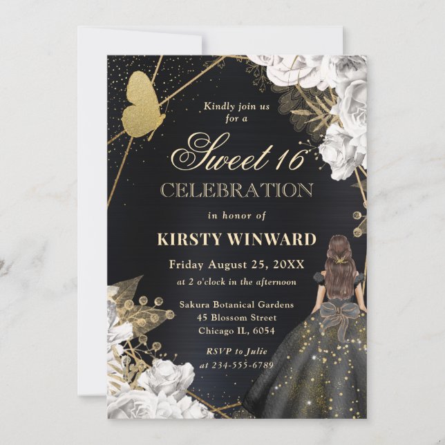 Invitación Elegante brunette de vestido negro mujer dulce de  (Anverso)