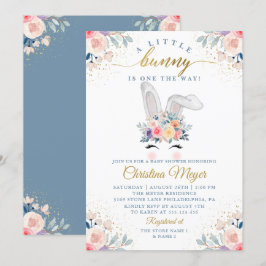 Invitación Elegante Bunny dorado rosa floral cara Baby Shower