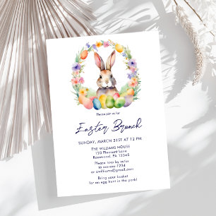 Invitación Elegante Bunny Floral de Brunch de Pascua