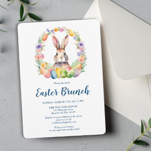 Invitación Elegante Bunny Floral de Brunch de Pascua