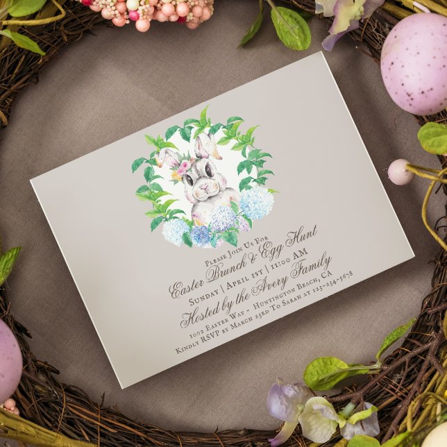 Invitación Elegante Bunny Floral Wreath Brunch & Egg Hunt (Subido por el creador)