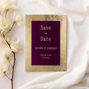 Invitación Elegante burdeos geométricos de oro Guardar la fec