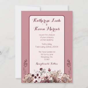 Invitación Elegante Burgandy Dusty Rosa Boda Floral