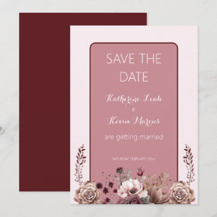 Invitación Elegante Burgandy Dusty Rosa Floral Salvar la fech