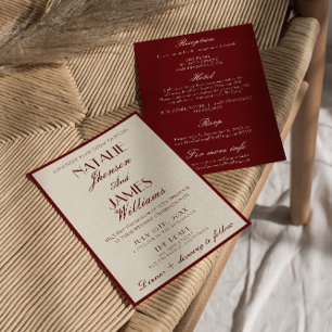 Invitación Elegante Burgundy Crema Dinero Antiguo Todo En Uno