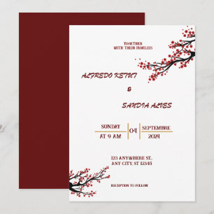 Invitación elegante Burgundy Crimson Flowers Boda Invitatio