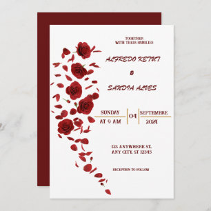 Invitación elegante Burgundy Crimson Flowers Boda Invitatio