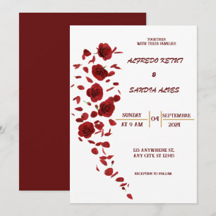 Invitación elegante Burgundy Crimson Flowers Boda Invitatio