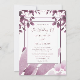 Invitación Elegante Burgundy deja al Boda fotográfico del cód