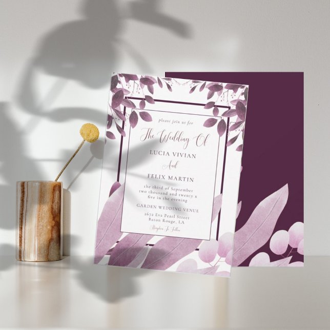 Invitación Elegante Burgundy deja al Boda fotográfico del cód (Subido por el creador)
