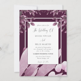Invitación Elegante Burgundy deja al Boda fotográfico del cód