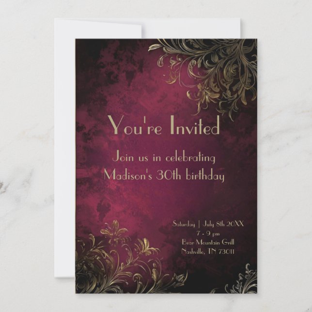Invitación Elegante Burgundy & Faux Gold (Anverso)
