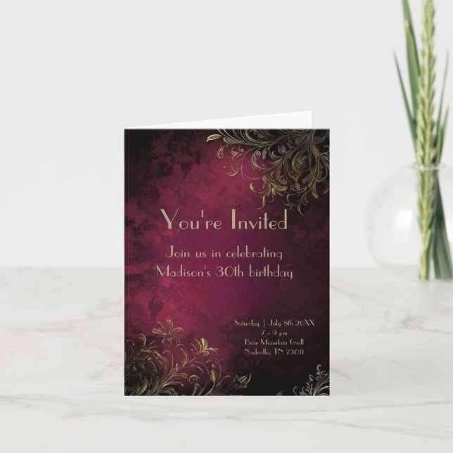 Invitación Elegante Burgundy & Faux Gold (Anverso)