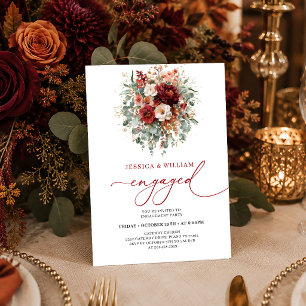 Invitación Elegante Burgundy Floral de Oro Otoño compromiso