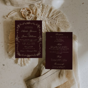 Invitación Elegante Burgundy Floral Old Money Vestido de Novi