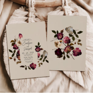 Invitación Elegante Burgundy Flores Boho Moda Boda moderno