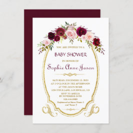 Invitación Elegante Burgundy Marsala Floral Fall Baby Shower