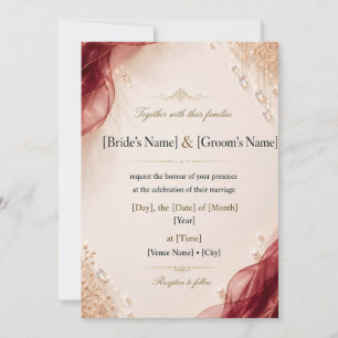 Invitación Elegante Burgundy Oro Perla Cristal Lujo Romántico