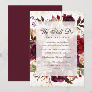 Invitación Elegante Burgundy Oro Renovación de Votos Aniversa