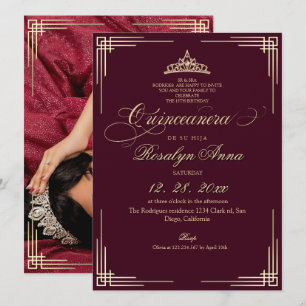 Invitación Elegante Burgundy Princesa Quinceañera