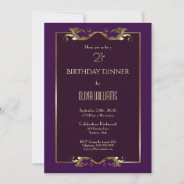 Invitación Elegante Burgundy Purple Gold 21ª cena de cumpleañ