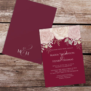 Invitación Elegante Burgundy Watercolor Floral Rubor Rosa Gol