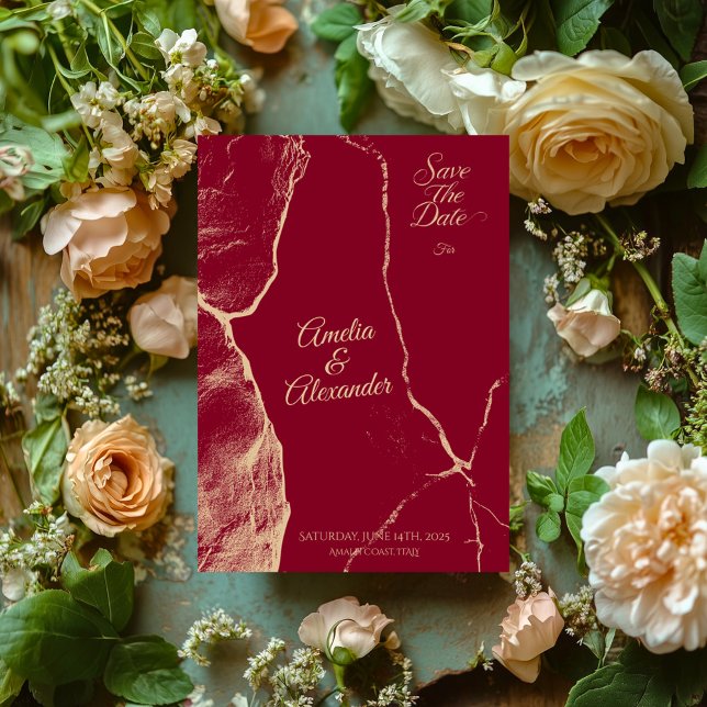 Invitación Elegante Burgundy y Mármol Dorado Pálido para Salv (Subido por el creador)