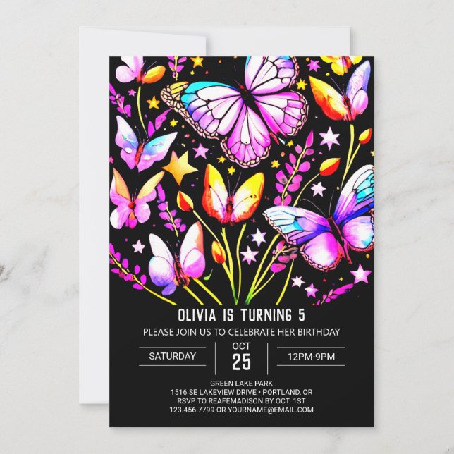 Invitación Elegante Butterfly Charm Butterfly Cumpleaños (Anverso)