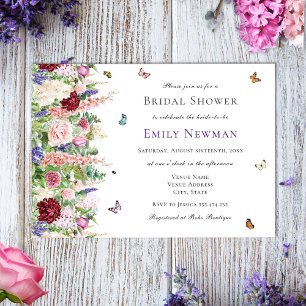 Invitación Elegante Butterfly Floral Bridal Shower