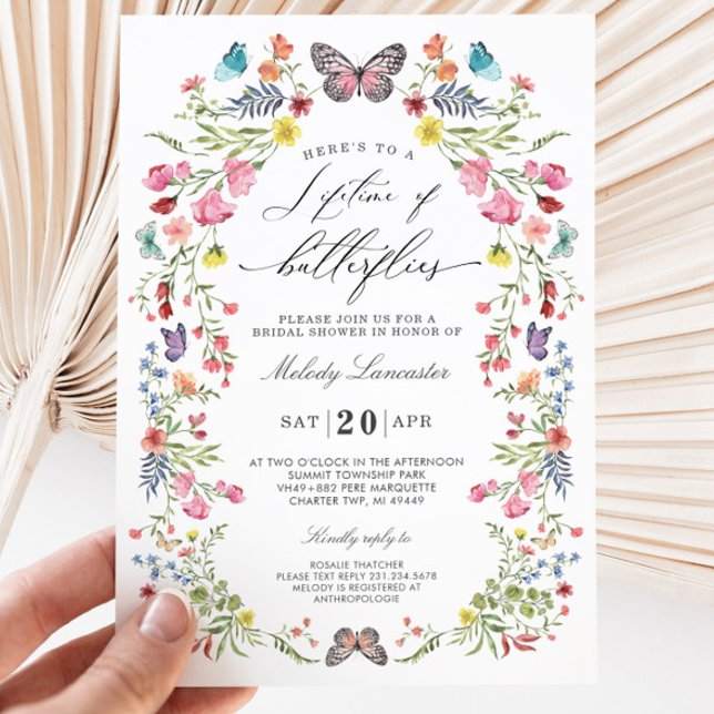 Invitación Elegante Butterfly Wildflower Floral Bridal Shower (Embark on a journey of love and celebration with our enchanting Zazzle Bridal Shower Collection!)