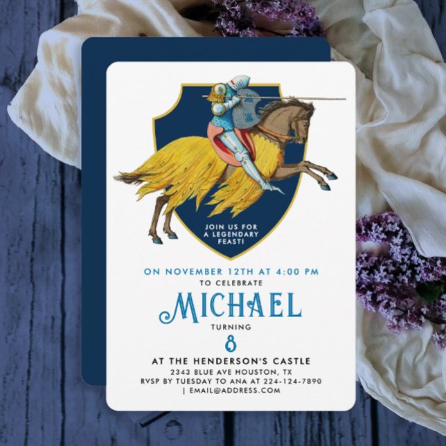 Invitación Elegante Caballero Azul Medieval Acordado En Cabal (Subido por el creador)