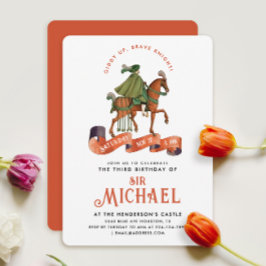 Invitación Elegante Caballero Medieval Ecuestre Naranja