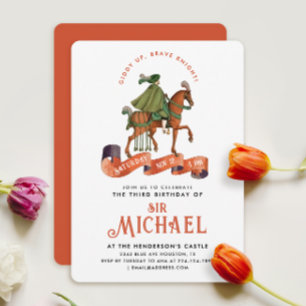 Invitación Elegante Caballero Medieval Ecuestre Naranja