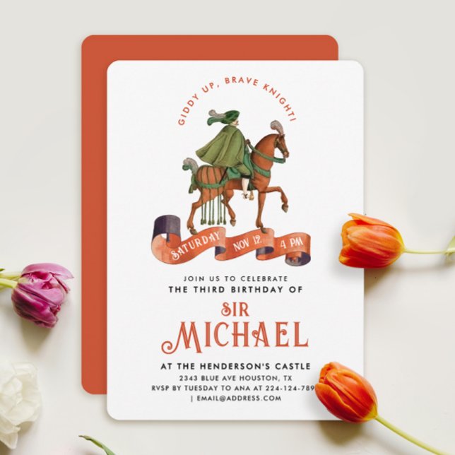 Invitación Elegante Caballero Medieval Ecuestre Naranja  (Subido por el creador)