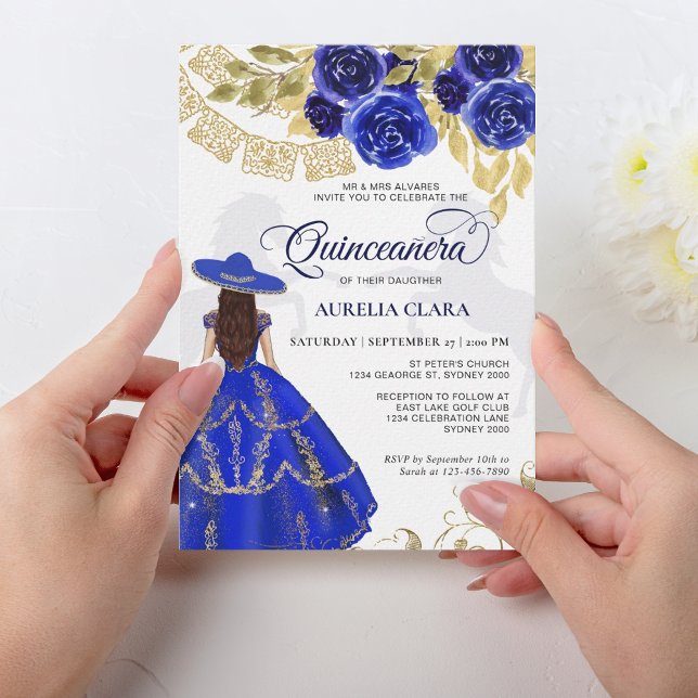 Invitación Elegante Caballo Azul Floral Real Quinceañera (Subido por el creador)