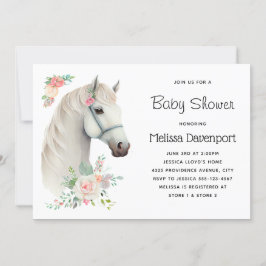 Invitación Elegante Caballo Blanco Boho Floral Baby Shower