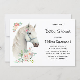 Invitación Elegante Caballo Blanco Boho Floral Baby Shower