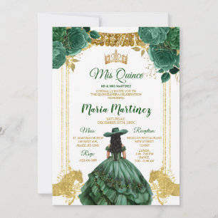 Invitación Elegante Caballo de Oro Floral Verde Esmeralda Mis