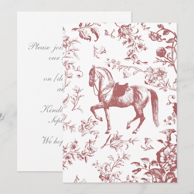 Invitación Elegante caballo floral de palisandro rosado (Anverso / Reverso)