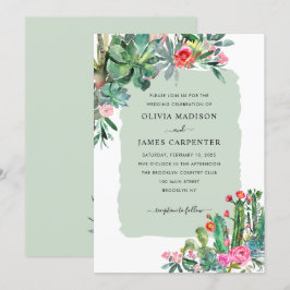 Invitación Elegante Cactus Suculento Verdor Boda Floral