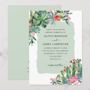 Invitación Elegante Cactus Suculento Verdor Boda Floral