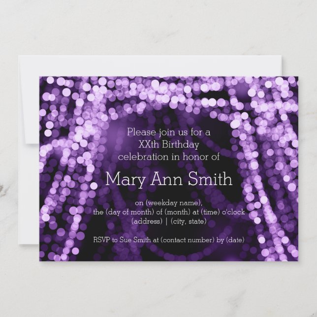 Invitación Elegante Cadena de Fiesta de Cumpleaños Luces Púrp (Anverso)
